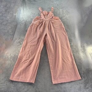 Womens Pink Wide Leg Cotton/Linen Overalls Bib Jumpsuit Romper Boho Relaxed Fit